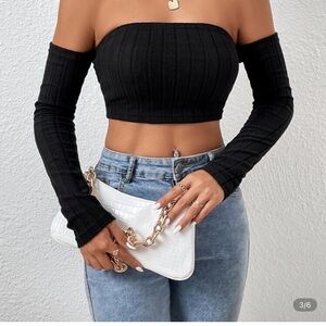 Black Off-Shoulder Crop Top